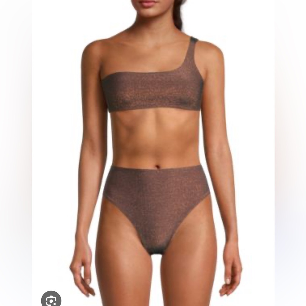 NWT SARA CRISTINA One Shoulder High Waisted Bikini - Metallic Shiny Brown XS/S